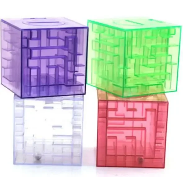 1PC 3D Speed CubeMaze Magic Cube Puzzle Money Maze Bank Saving Coin Collection Case Box Piggy Bank Money Box Random Color MA 021