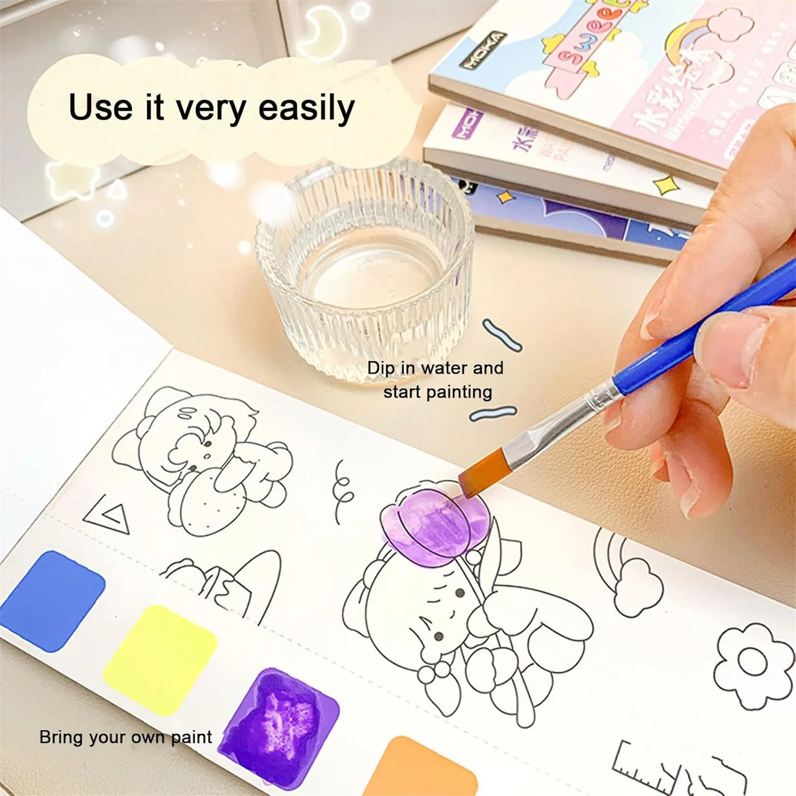 Kids Painting Book Portable Watercolor Paint With Water Brush Gouache Graffiti Picture Coloring Drawing Toys Kindergarten Gifts