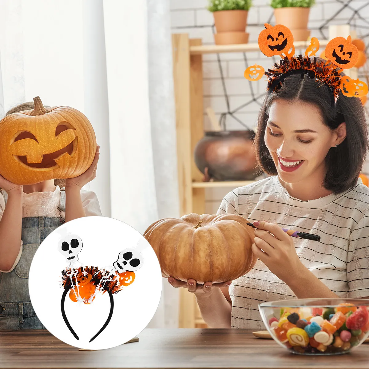 

1 Piece Halloween Pumpkin Skull Hairband for Girls Premium Material Cute Festive Party Accessory Lightweight Cosplay Headband