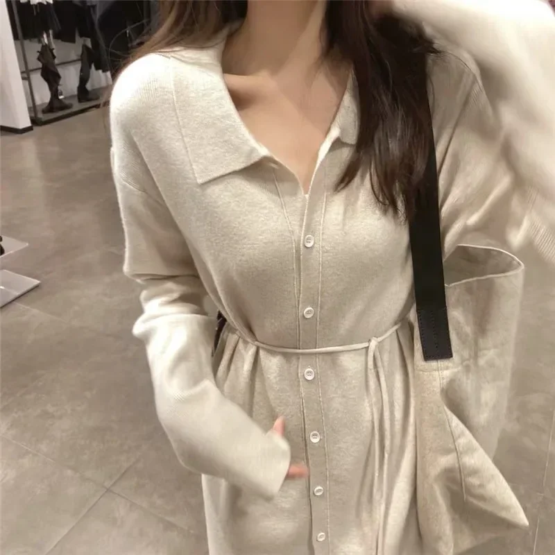 

Autumn Winter Korean Fashion Women's Woolen Dress New Loose Bottomed Knit Dresses for Women Warm Clothing Y2k Streetwear