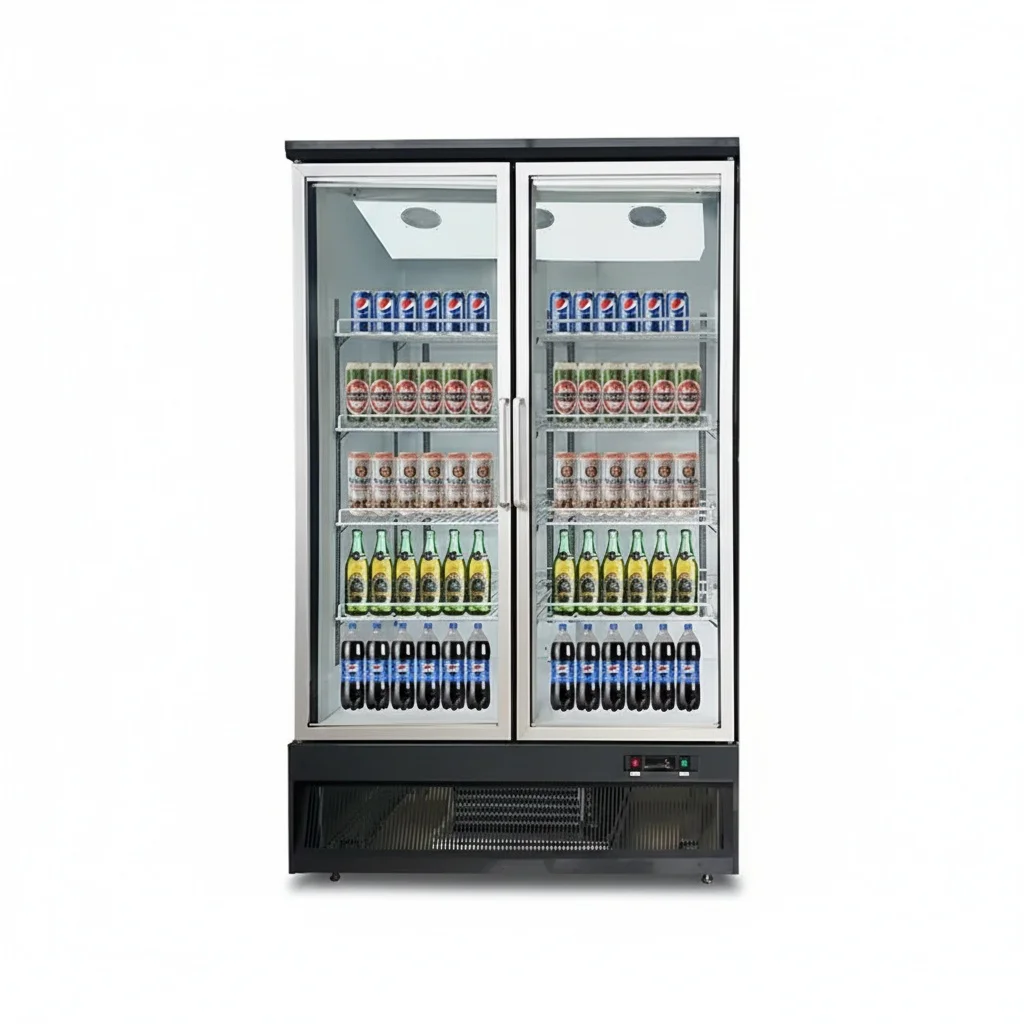 Commercial Wine Cooler, 950-1500L Stainless Steel Compressor Refrigerator, Double Layer Glass Door Display Chiller