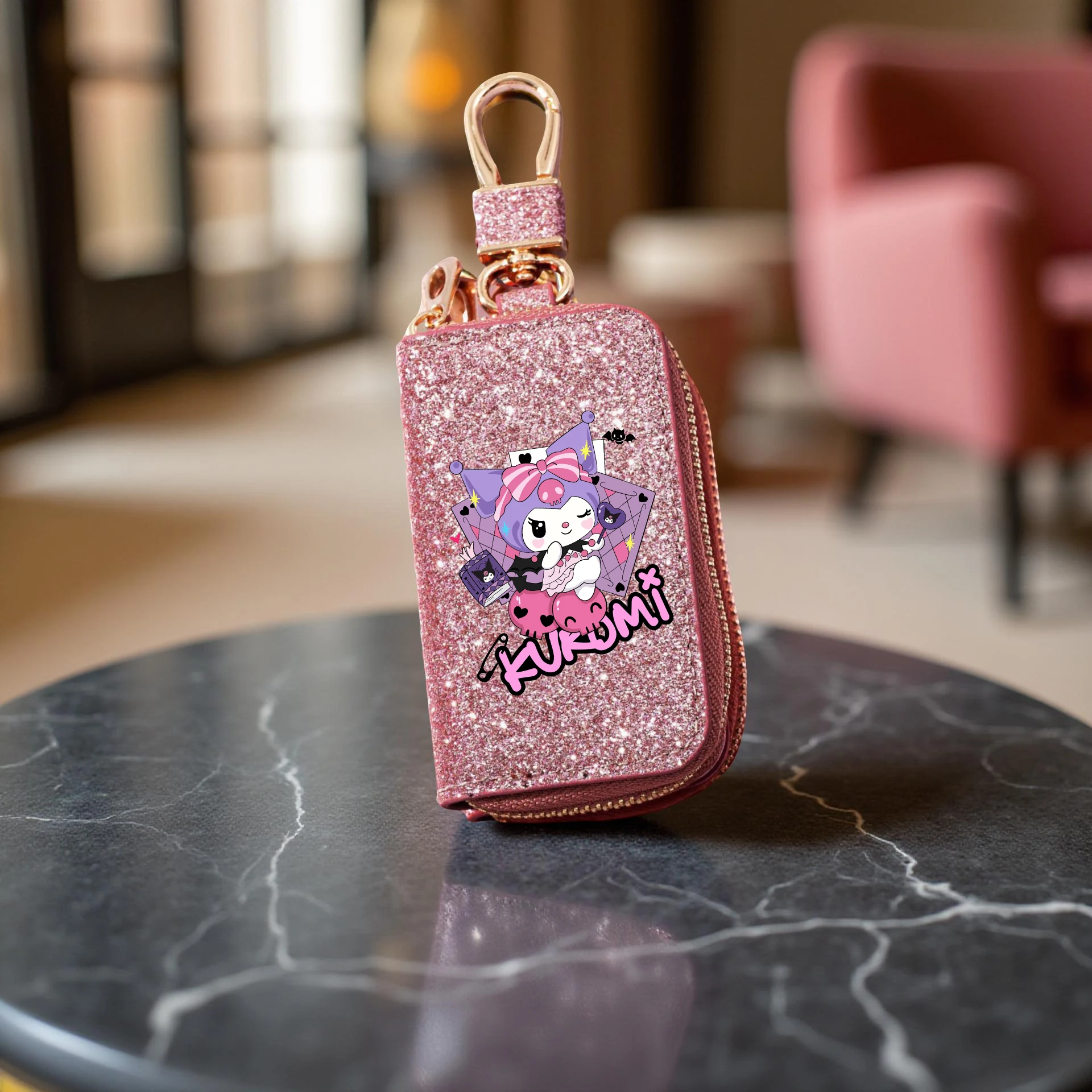 حقيبة مفاتيح كورومي منظم مفاتيح السيارة مع سلسلة مفاتيح متعددة الوظائف بسحاب تصميم مدمج للاستخدام العائلي حقيبة قلادة محفظة صغيرة #1