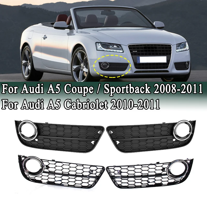 

For Audi A5 2008-2011 Coupe / Sportback / Cabriolet Front Bumper Lower Fog Light Grille Bezel Cover Shell 8T0807681, 8T0807682