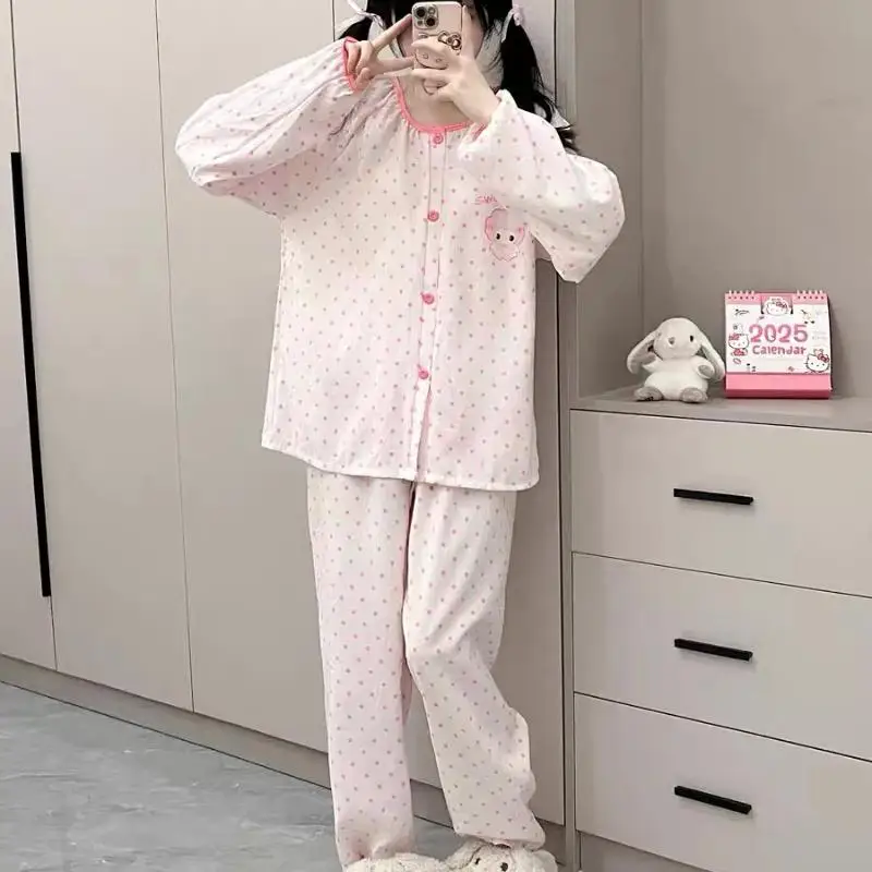 

Hot Sanrio Young Girl Cartoon Pajamas Suit My Melody Student long sleeved pants Leisure Wear Kawaii Fashion Summer Clothing New