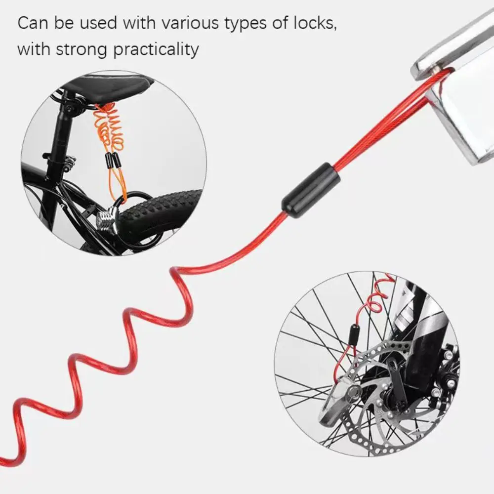 

120cm Disc Lock Reminder Cable PVC+Steel Wire Security Reminder Lock Anti-Theft Rope Waterproof Disc Lock Spring Cable E-Bike