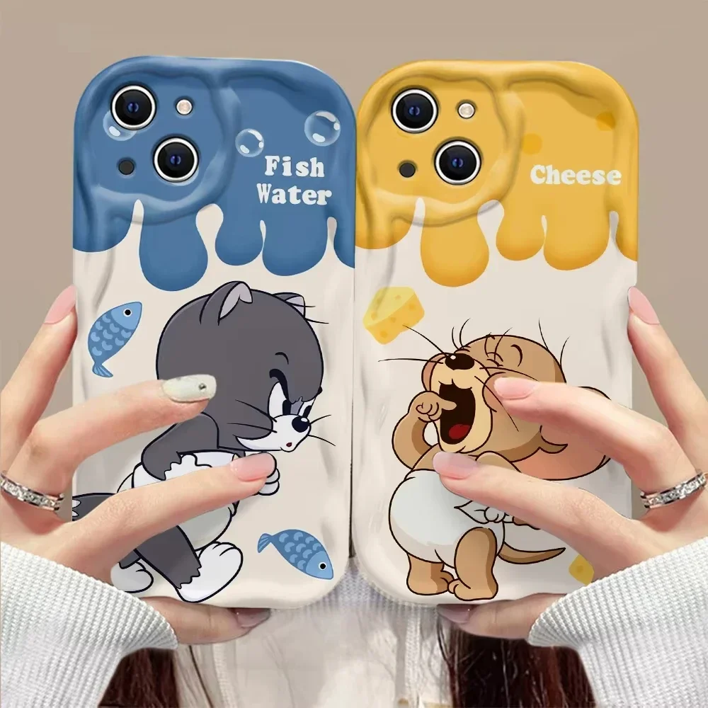 Lovely Cartoon 3D Wave Case For TomS JerryS iPhone 16 15 14 13 12 11 Pro Max Mini X XR XSMAX 8 7 6S Plus Soft Silicone Cover