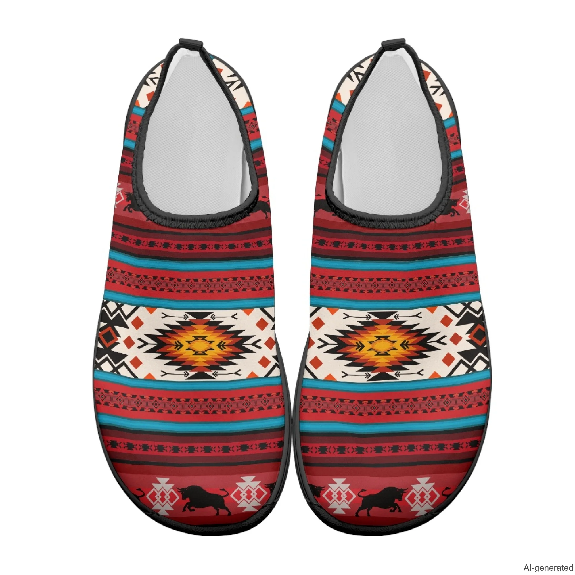 XIXIRIMIDO Wide Toe Box Casual Flats Breathable Barefoot Minimalist Shoes for Daily Men Aztec Pattern Work Shoes for A Nurse
