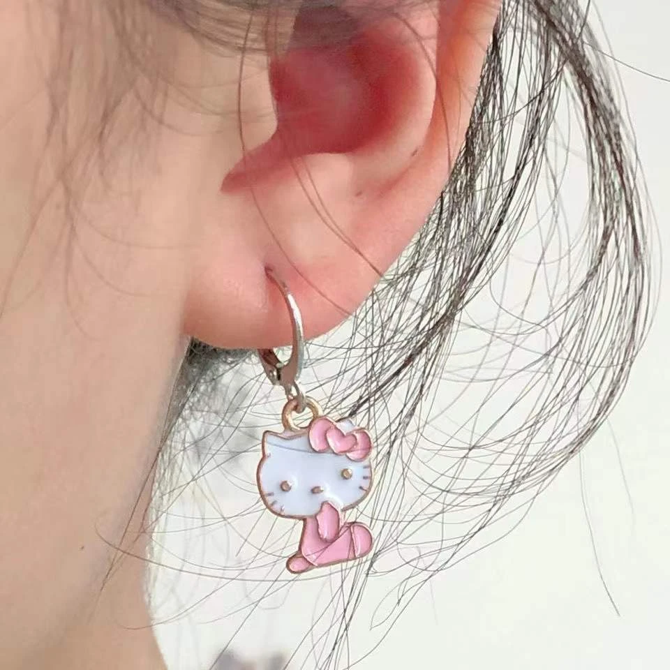 Sanrio Hello Kitty Earrings for Women Kawaii Cartoon Figure Hello Kitty Earrings Girls Ear Stud Accessories Children Student New