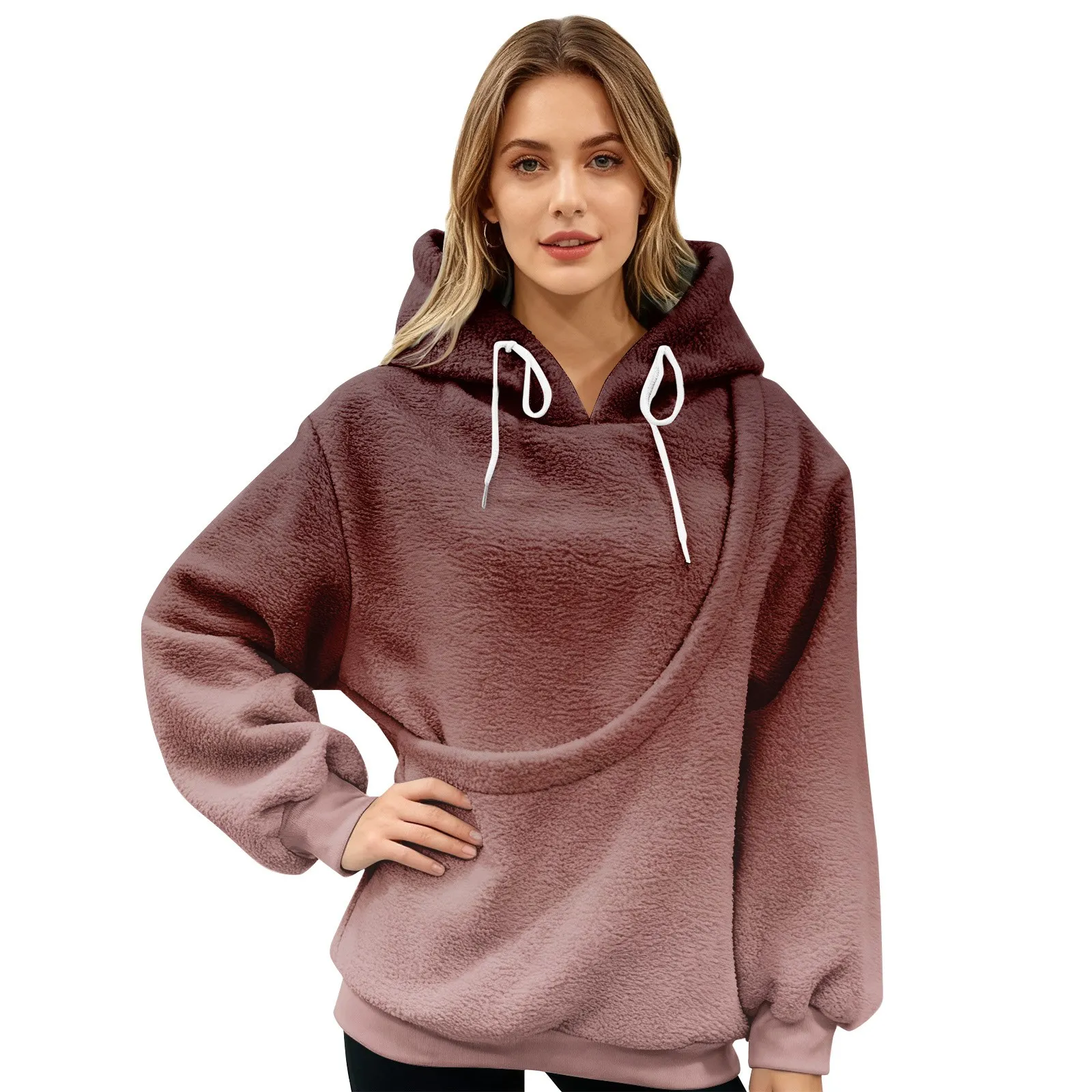 애완동물 가방 스포츠 셔츠 애완 고양이와 강아지 포켓 홀더 탑 여성 의류 여성용 그라데이션 프린트 풀오버 긴팔 스포츠