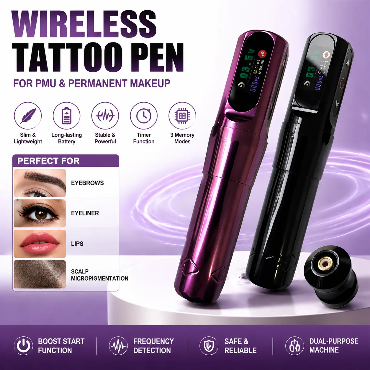 Wireless Tattoo Pen Kit Hollow Motor 3.5mm Stroke IPS HD Screen 3 Memory Modes for Professional Tattoo Artist Permanent Makeup