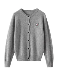 ADEWhatsApp-Pull en cachemire à col rond pour femme, cardigan brodé, style preppy, 100% laine mérinos, tricots doux, vêtements solides, coréen, Y-