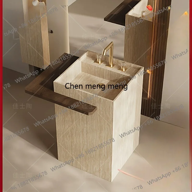 Hotel commercial public villa wabi-sabi rock slab column basin outdoor floor-to-ceiling travertine wash basin