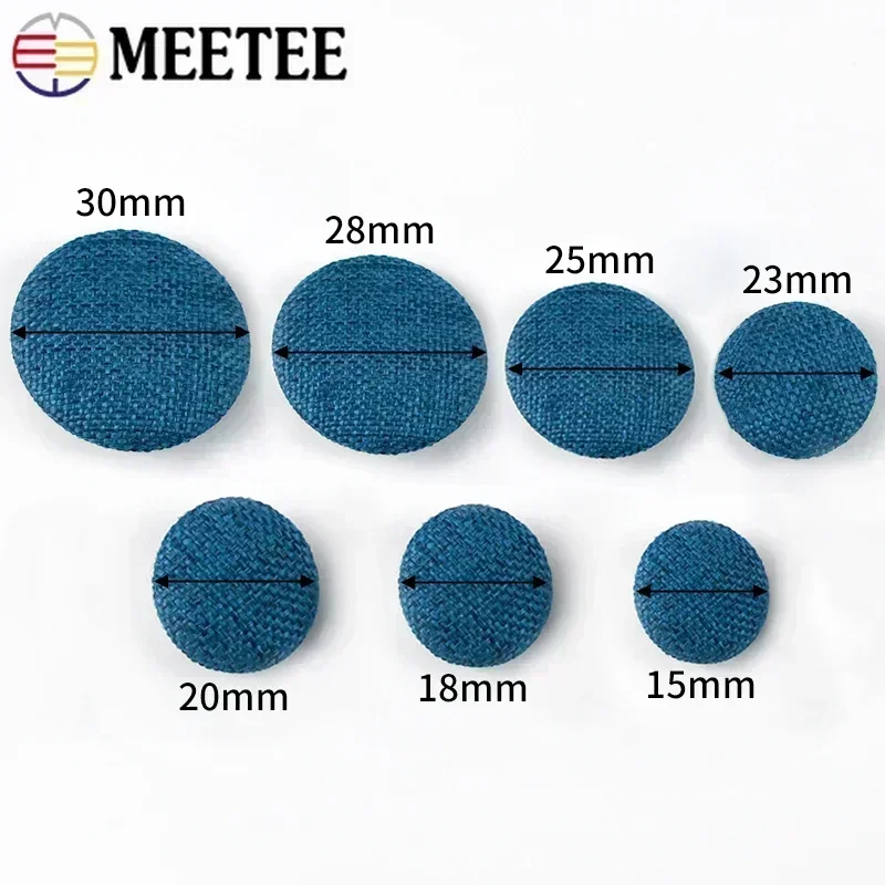 30Pcs 15-30mm Metal Linen Covered Button For Clothes Suit OverCoat Sofa Cushion Decor Round Shank Buttons DIY Sewing Accessories