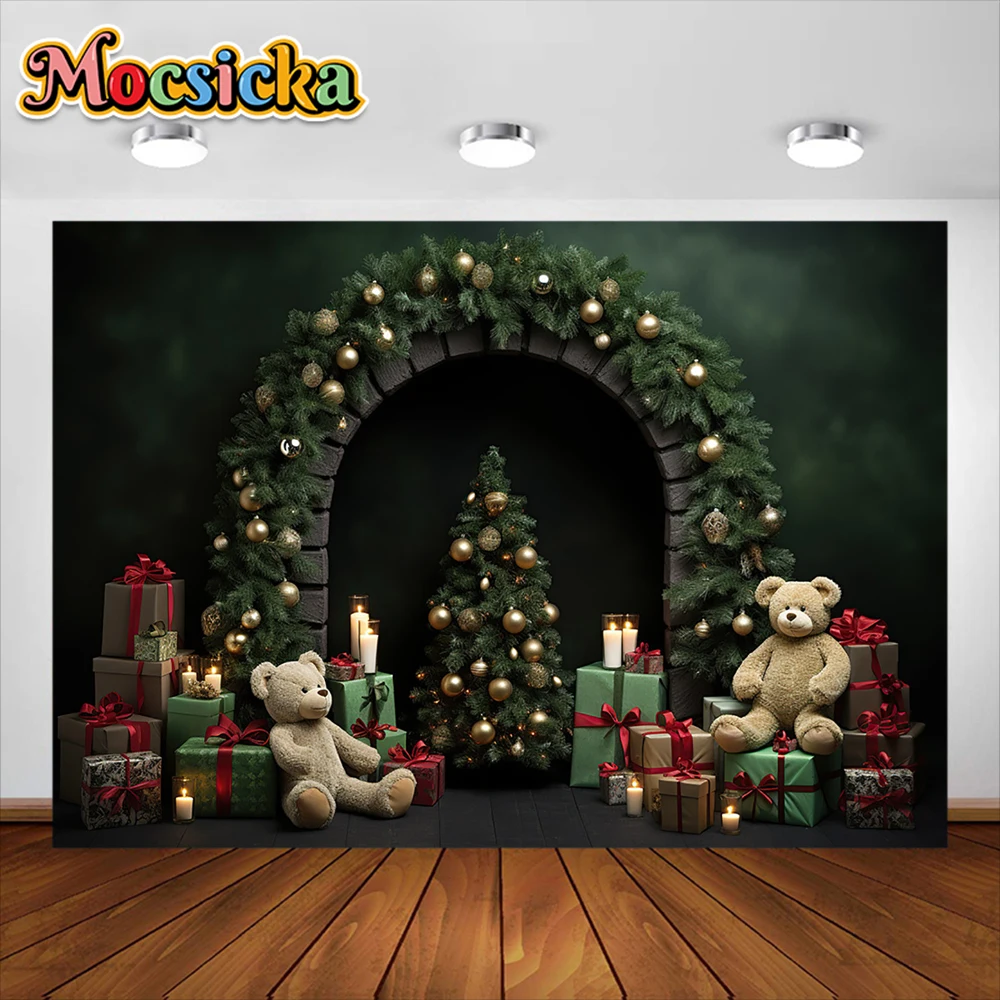 

Mocsicka Christmas Party Decoration Background XMAS Tree Toy Bears Gifts Children's Portrait Photography Studio Prop Banner