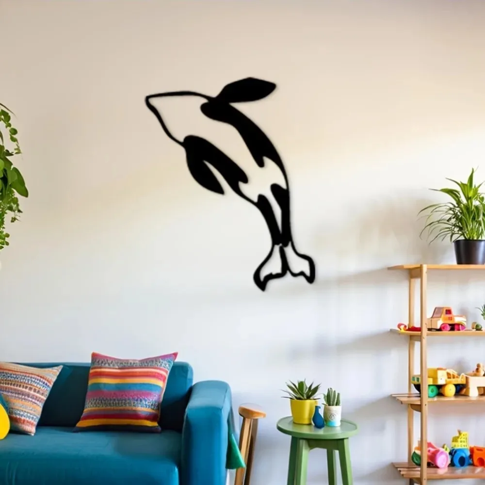 Aluminium-Metall-Wandkunst, Schwarze Orca-Silhouetten-Dekoration, Modernes Schild für Innen- und Außenbereich