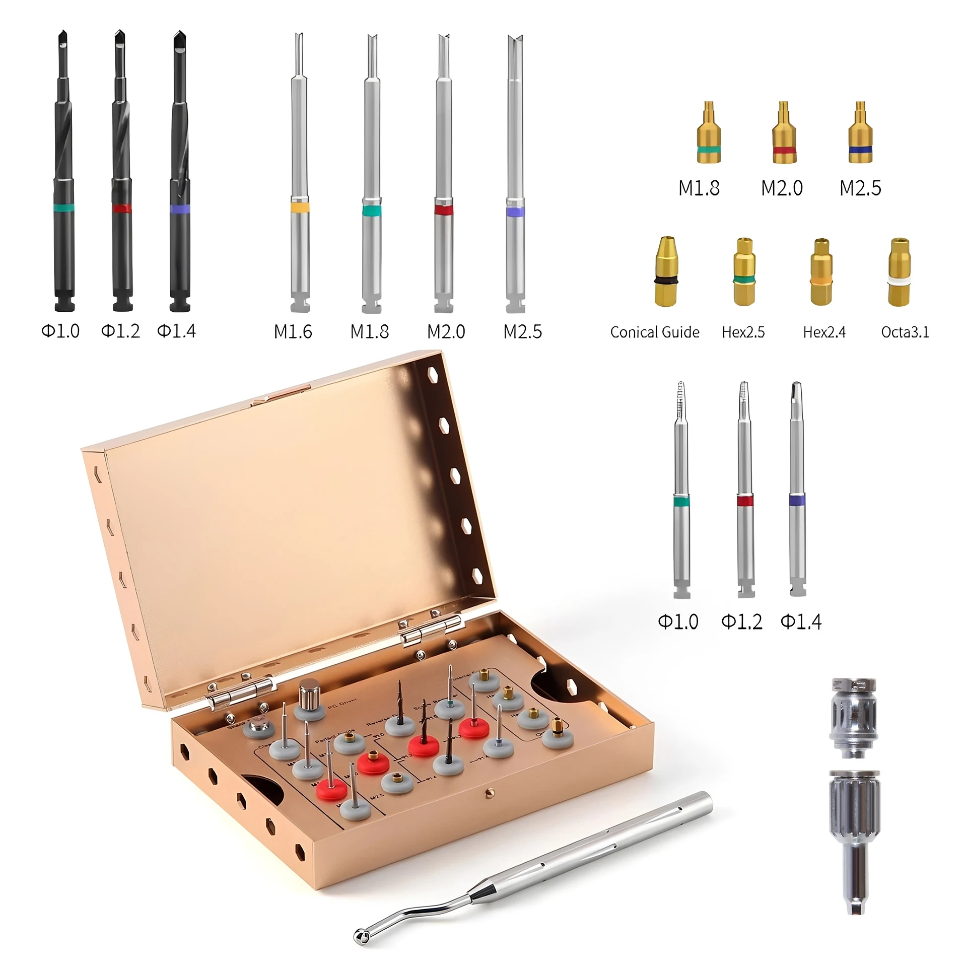 Dental Universal Implant Removal Kit Stainless Steel  Golden Box Broken Screws Extract Tool Set Damaged Screw Extractor Set