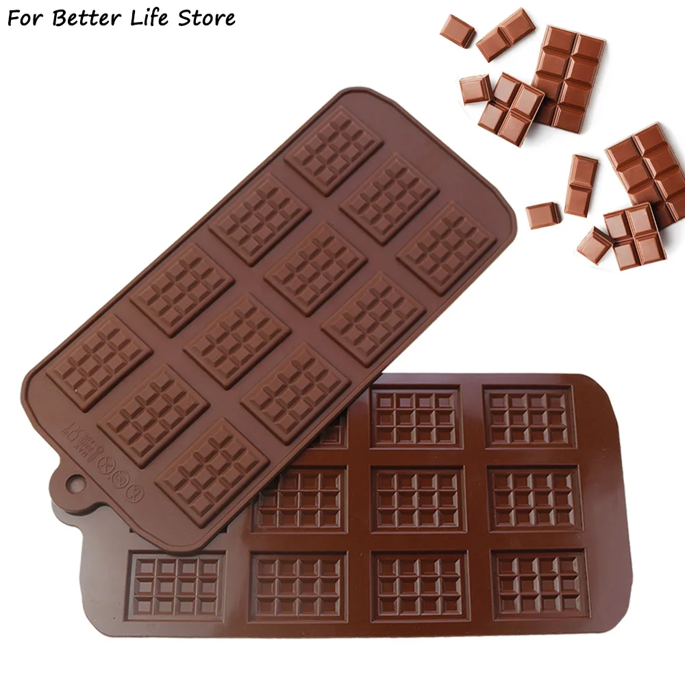 1Pc 40G 12 Cavity Silicone  Chocolate Mold Cake Bakeware Candy Maker Sugar Mould Bar Block Ice Easy Demoulding And Cleaning