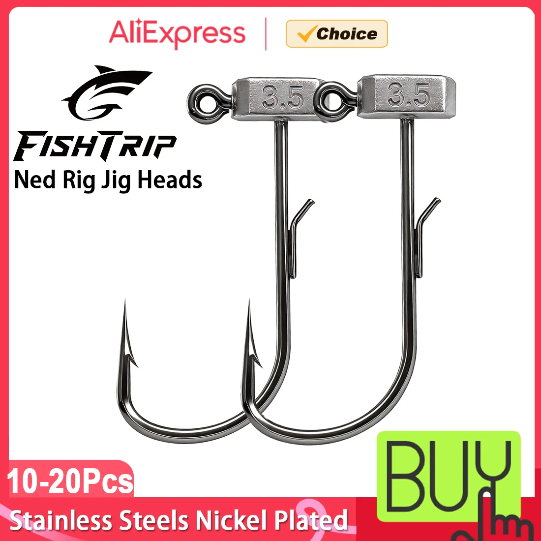 FishTrip Ned Rig Jig Heads 10pcs Mushroom Jig Hooks with Wel