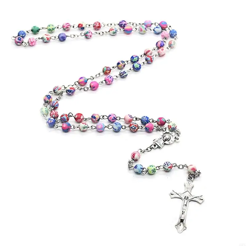 16FC 6mm Round Ceramic Beads Rosary Necklace for Cross Pendant Catholic Necklaces Religious Jewelry Women Charm Gifts