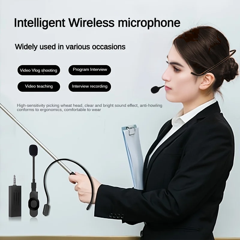 XIAOKOA Wireless Headset Microphone 2.4GHz Wireless Handheld 2 in 1 Mic 30m Range For Teaching Microphone