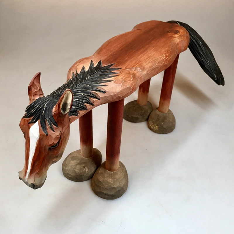 Solid wood hand-carved medium horse bench children's room gift low stool home stool