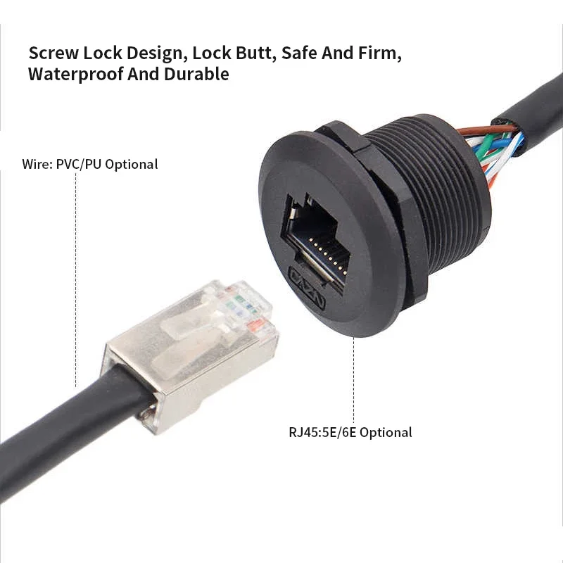 CAT6 RJ45 Female Panel Socket w Wire Waterproof EP-RJ45 Aviation Plug Ethernet Network Conenctor Cable rj45 Panel Extension Line