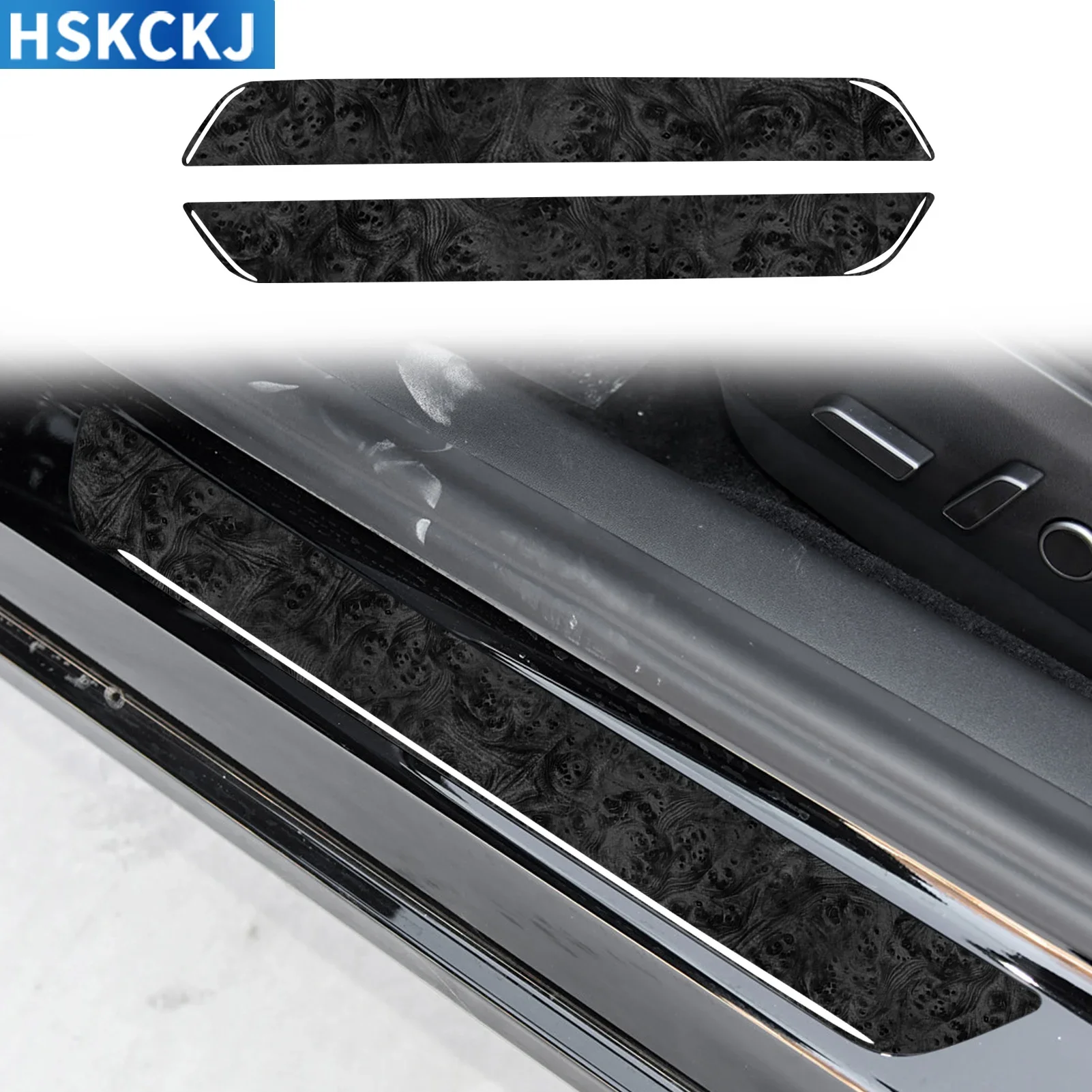 

For Tesla Model 3 2018—2020 Wood Grain Car Accessories Front Door Sill Threshold Strip Cover Trim Interior Decoration Sticker