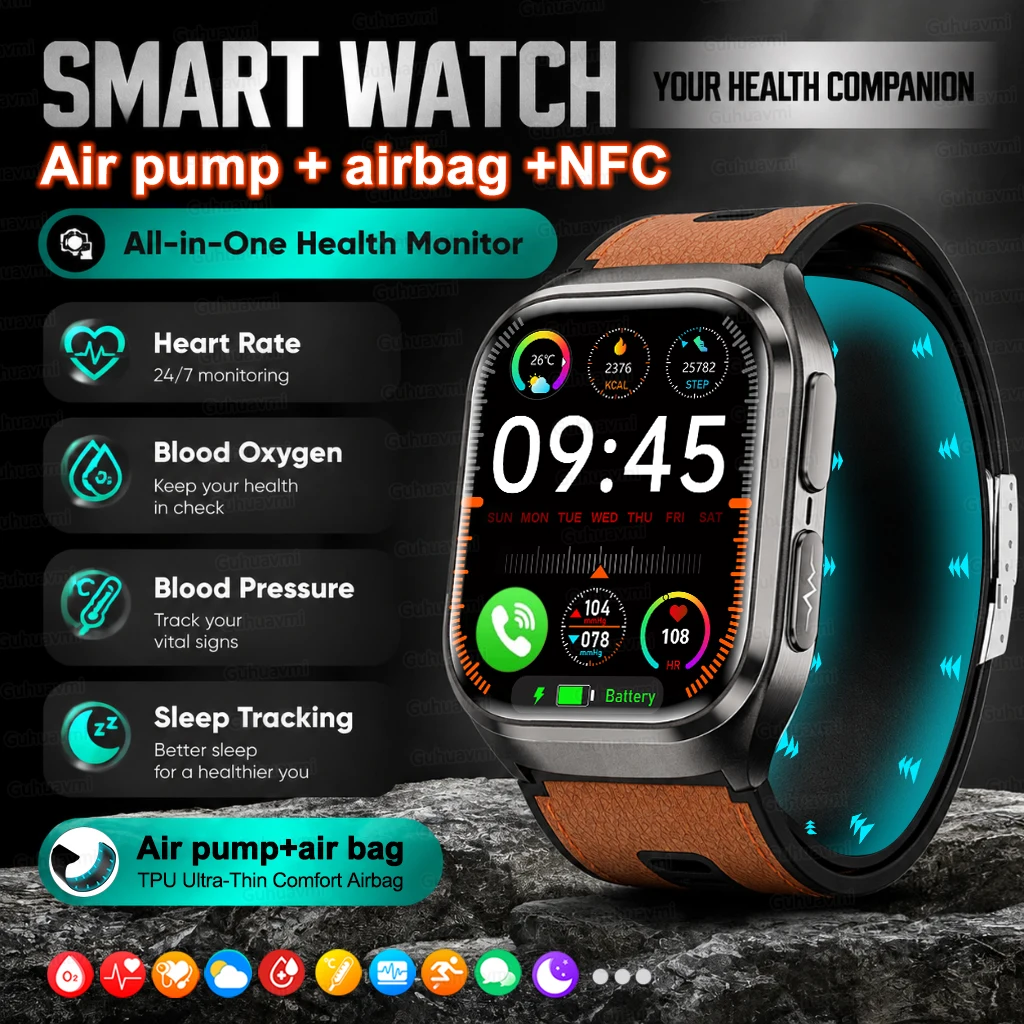 ECG Nursing Grade Air Bag Smart Watch Men's Sport Health tracking Bluetooth Call AI Voice Assistant Smart Bracelet For Men Woman