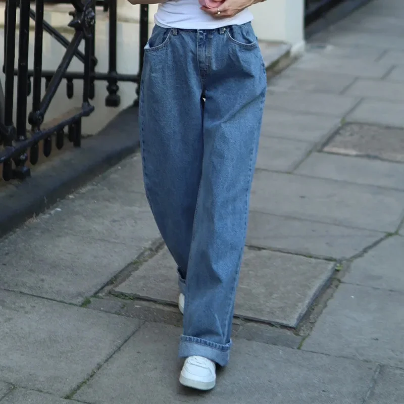 

Autumn Wide Leg Jeans For Women Casual Loose Fit Straight Cut Full Length Denim Pants Pure Cotton Streetwear Style Essentials
