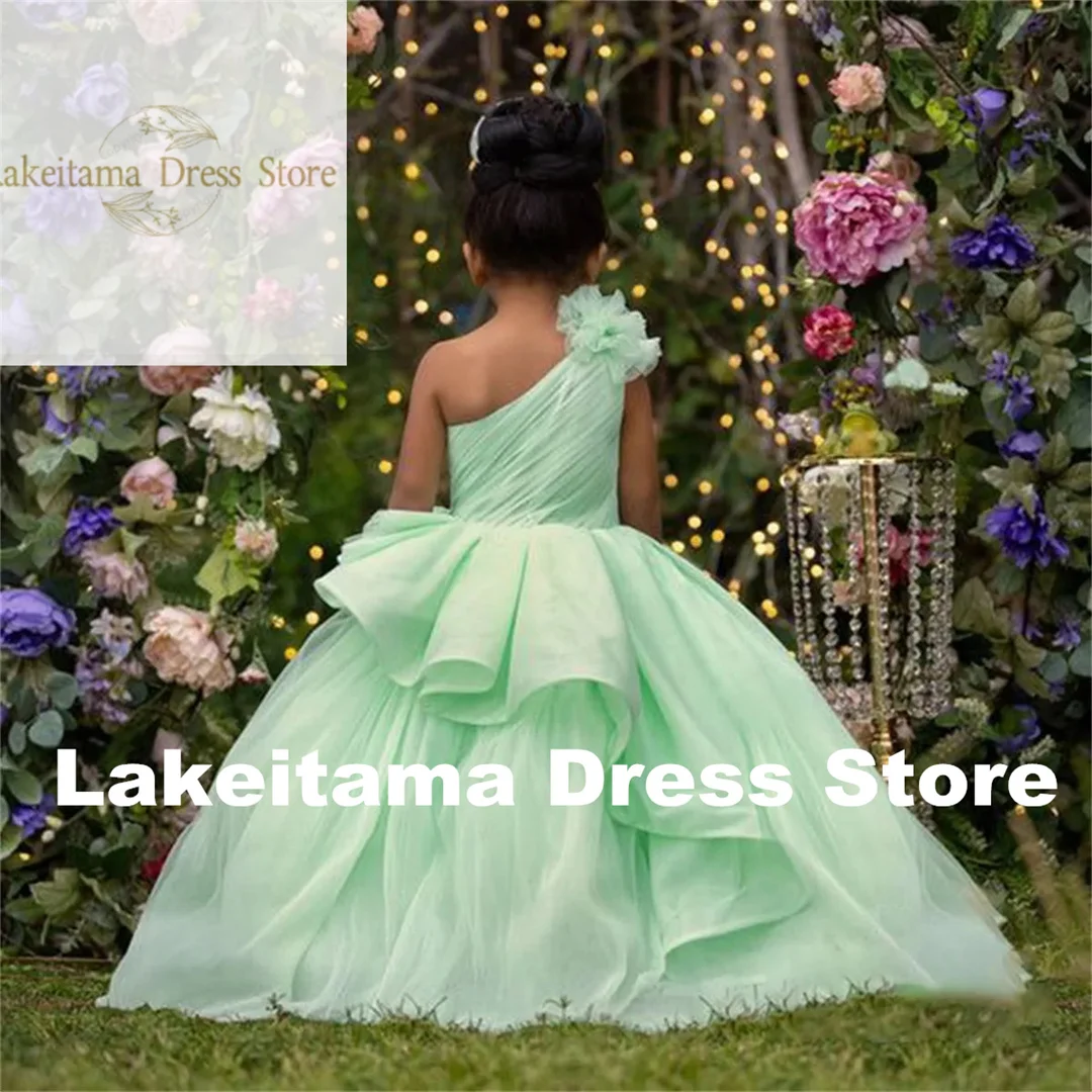 

Customization Cute Tulle Flower Girl Dress One Shoulder Sleeveless Soft Layered Wedding Little Flower Child First Communion Cele