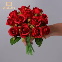 12PCS/Lot Artificial Silk Roses Flower Bouquet Wedding Bride Holding Home Fake White Flowers Cheap For Home Table Decoration