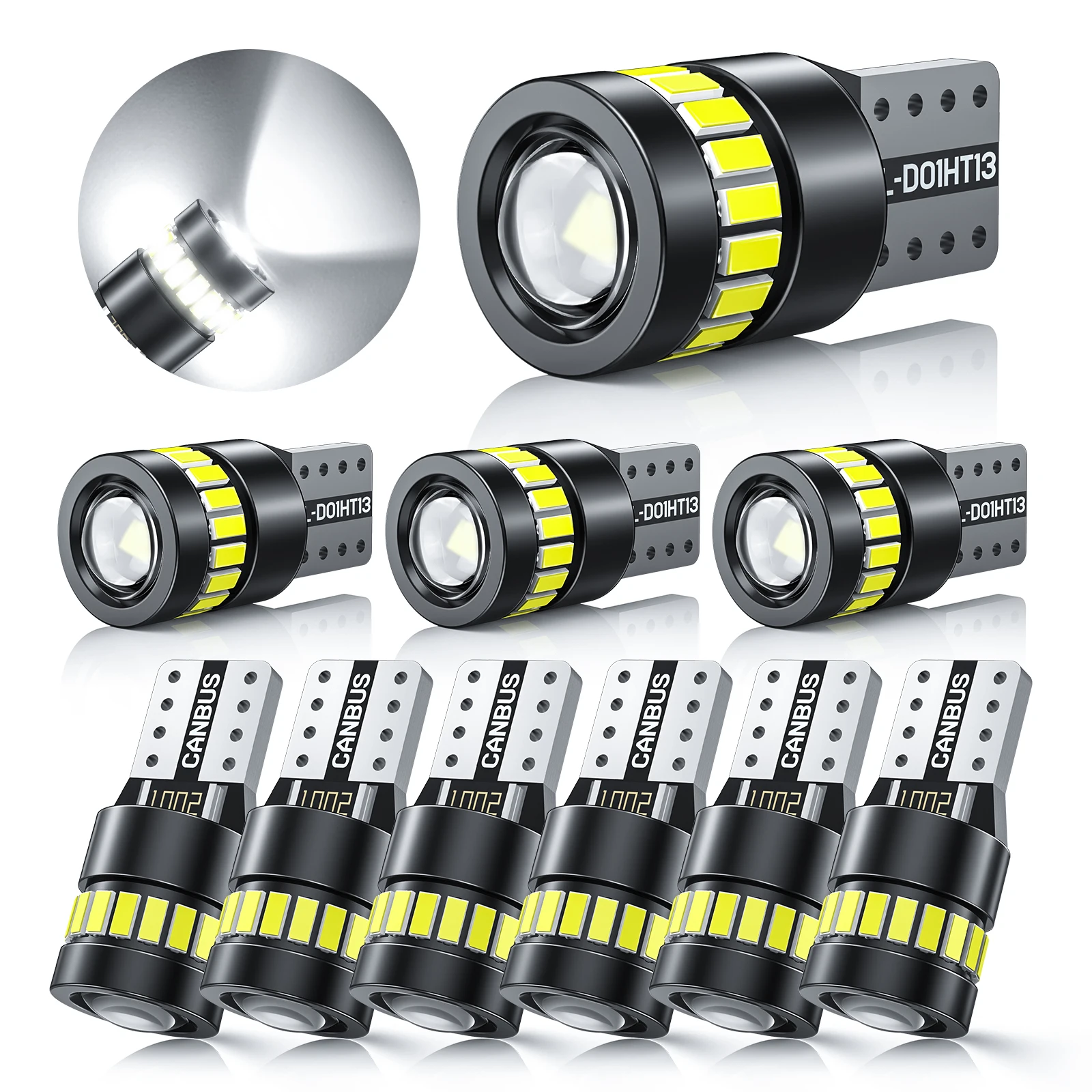 MICTUNING 10 PCS 194 LED Bulbs Car T10 LED Bulbs,3014SMD Chipsets 6000K White for Car Dome Door Map Dash Courtesy Cargo Light