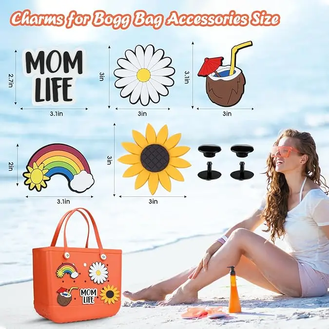 Mom Life Charms for Bogg Bag Beach Tote Bag PVC Cute Accessories for Bogg Bag/Simply Southern All Size DIY Decoration Charms