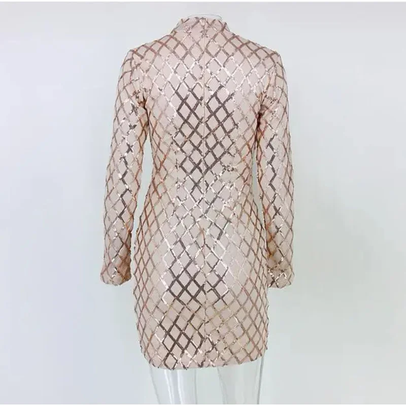 WOMEN'S dress sequins round neck long sleeve nightgown slim glitter party bodycon fashion high quality