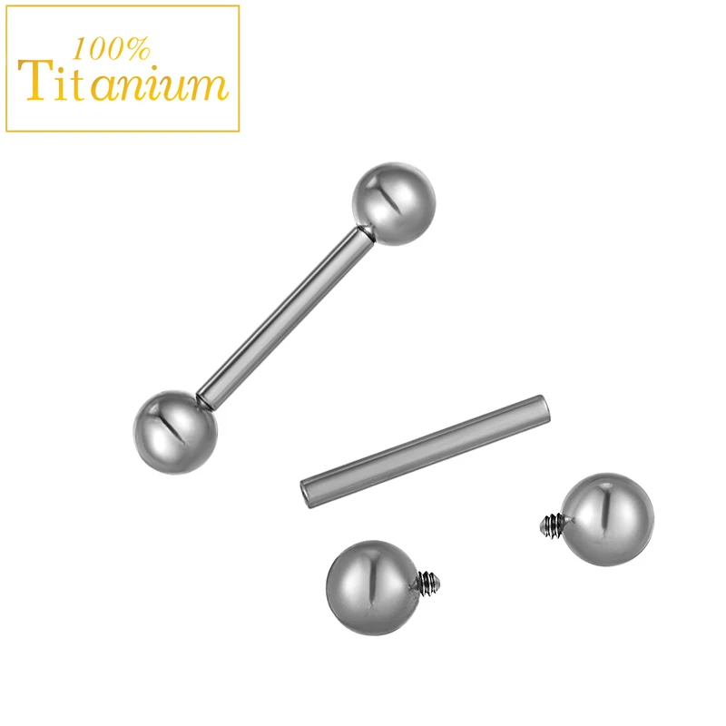 G23 Titanium Tongue Ring Rod Internal Thread Straight Barbells 12/14/16/18/20/22/24/30/32/34mm Nipple Piercing Bars Body Jewelry