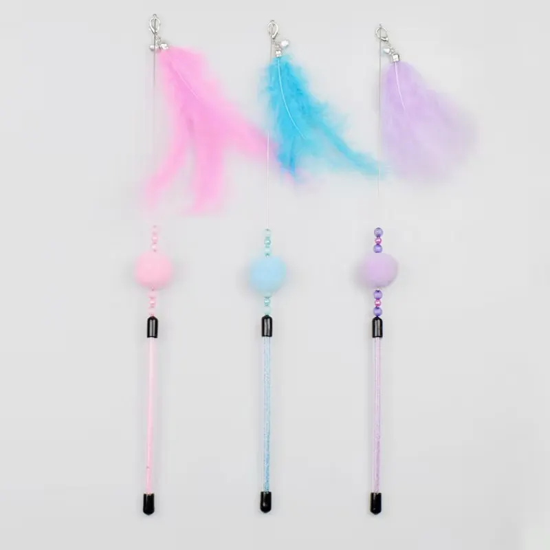 Cat Toys Funny Cat Toys Interactive Replacement Head Feather Cats Toy Steel Wire Toys for Cats Bitt Stick Ball Toy Pet Products