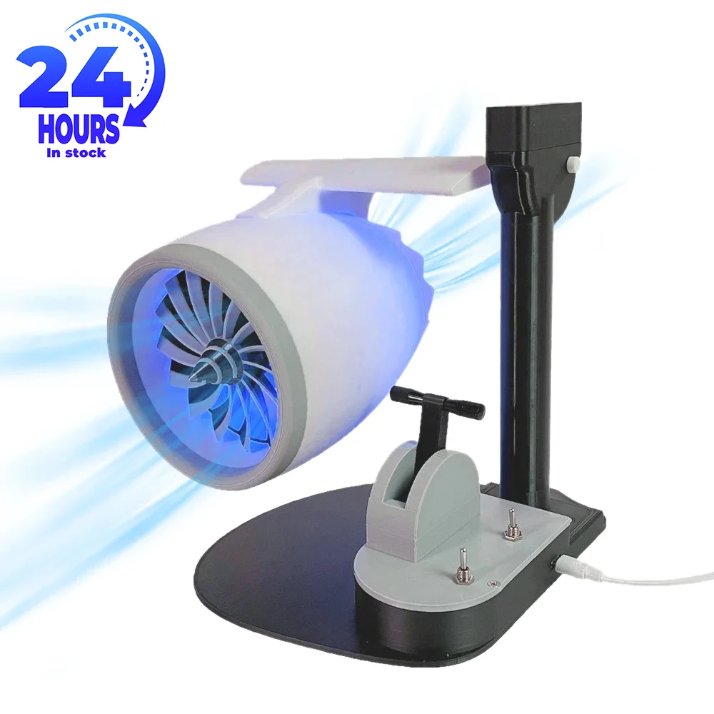 USB Turbofan Engine Desktop JetFan Upgraded - Adjustable Speed Push Rod Humidifier Fan - Blue Light Creative Turbo Model Toy Gif