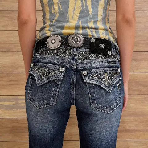 Jeans Hip Hop Nuovi Blu con Ricami e Paillettes, Modello Miss Me a Gamba Larga, Stile Harajuku Gotico, Pantaloni Larghi Retrò Y2k Streetwear
