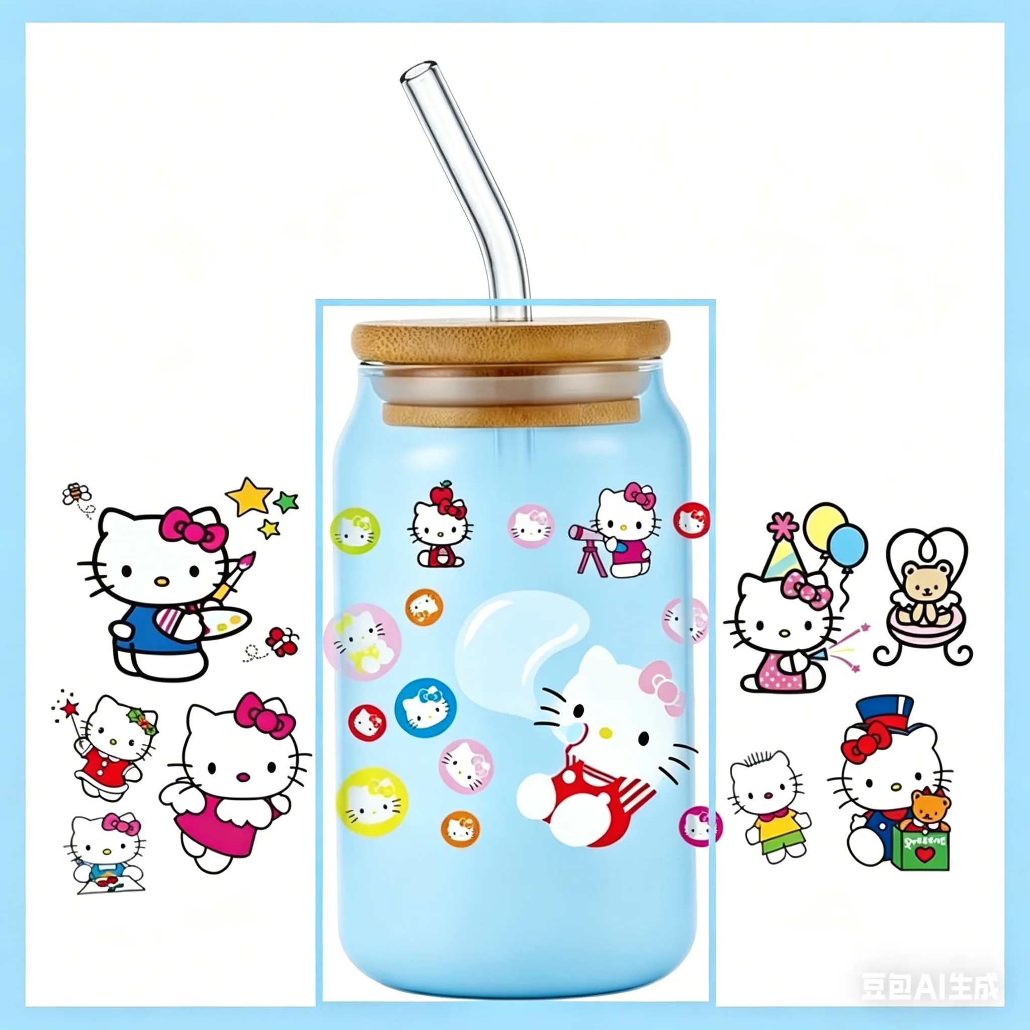 popular Kitty design 16oz 3D uv dtf sticker For Libbey 16oz Can Glass 3D Waterproof UV DTF Coffee Can Wrap Libbey Glass Wrap