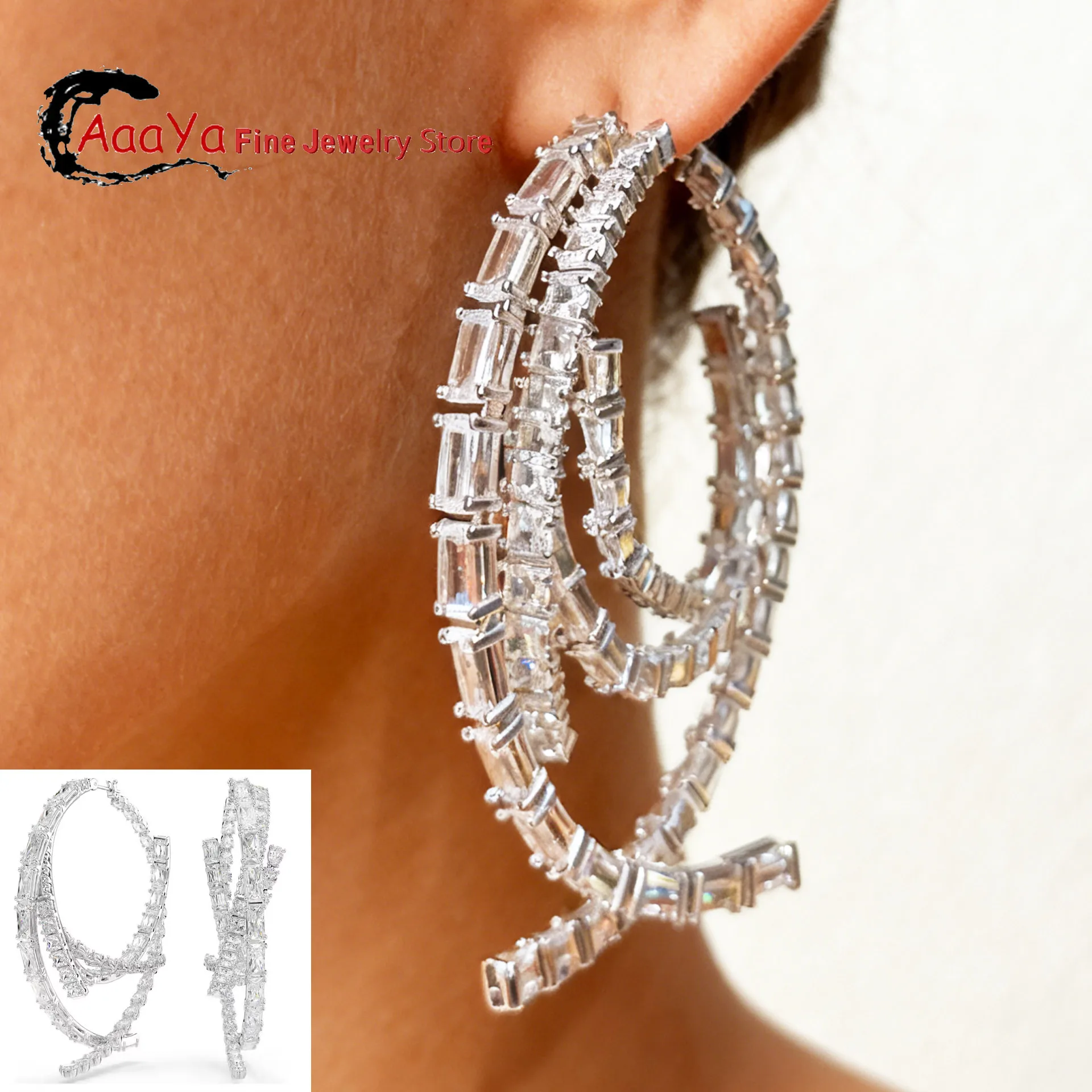 

Оригинальные роскошные многослойные серьги с бриллиантами для женщин. Увеличенные и привлекательные серьги. Высококачественные аксессуары.