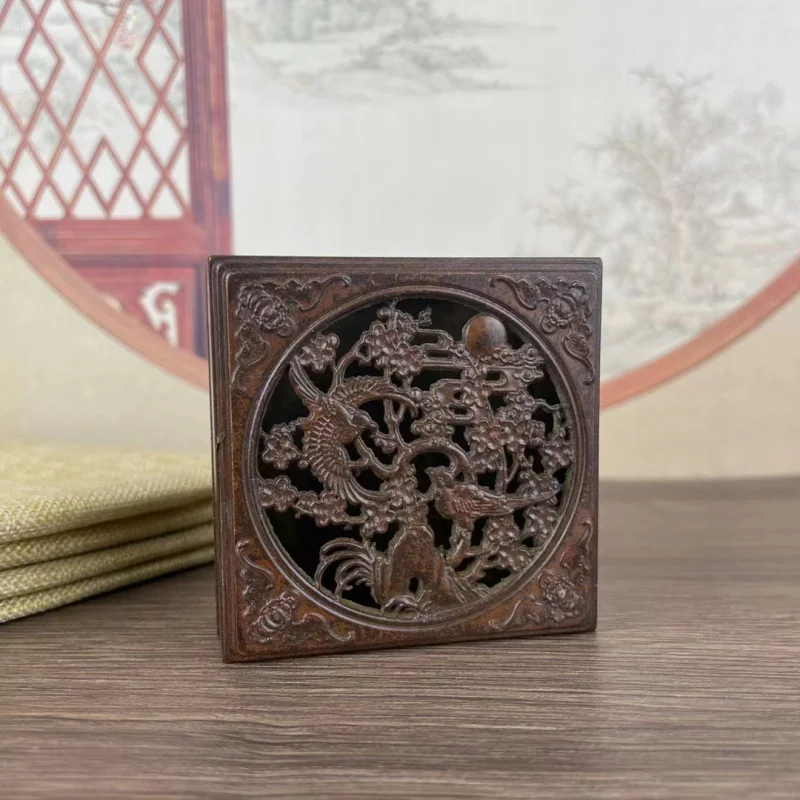 

Square Ink Box with Lid, Old Copper Ink Cartridge Copper Ink Box Home Study Office Ornaments Chopsticks Table