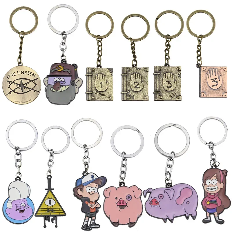Disney Anime Gravity Falls Keychain Dipper Bill Cipher Cartoon Pendant Key Chain for Women Men Keyring Metal Enamel Jewelry Gift