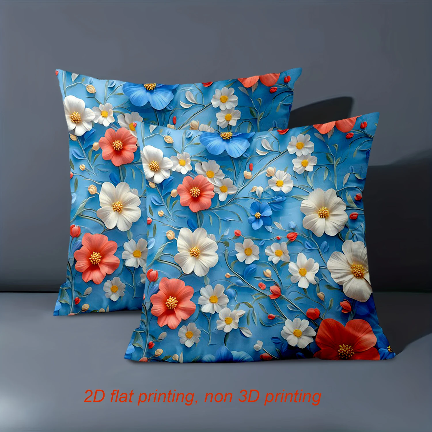1 Pieces Blue Floral Printed Cushion Covers 2D Flat Design Polyester pillowcase, sofa decorative cushion cov Headboard Pillow