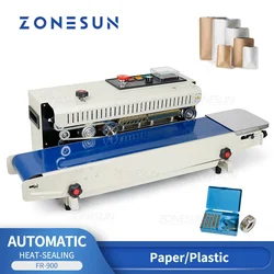 Zonesun ZS-FR900 Automatic Continuous Band Sealer Plastic Bag Sealing Machine Tabletop Bag Sealer Pouch Heat Sealing Equipment