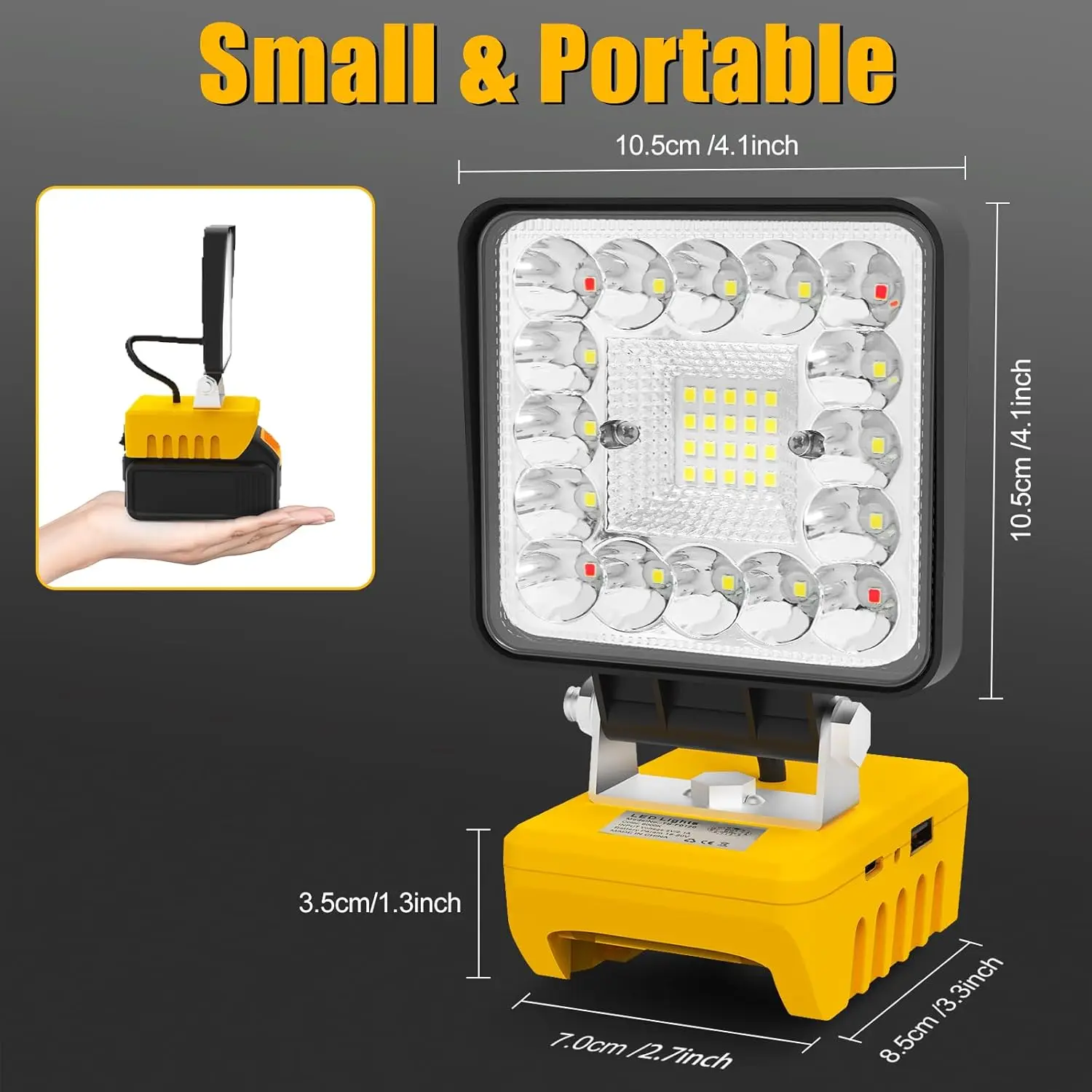 48W/60W/100W Portable LED Work Light Rechargeable LED Flood Light for Dewalt 18V-20V Li-ion Battery Cordless Work Light 6000k