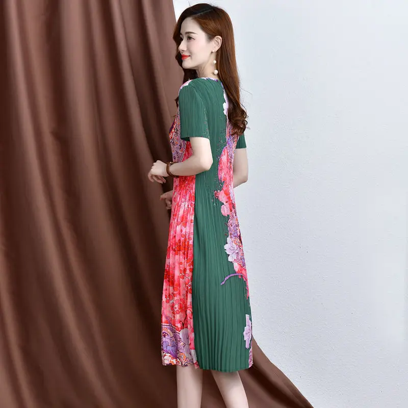 Summer Fashion Printed Elastic Pleated Dress 2025 New streetwear LOOSE FIT vestidos de mujer elegantes para fiesta