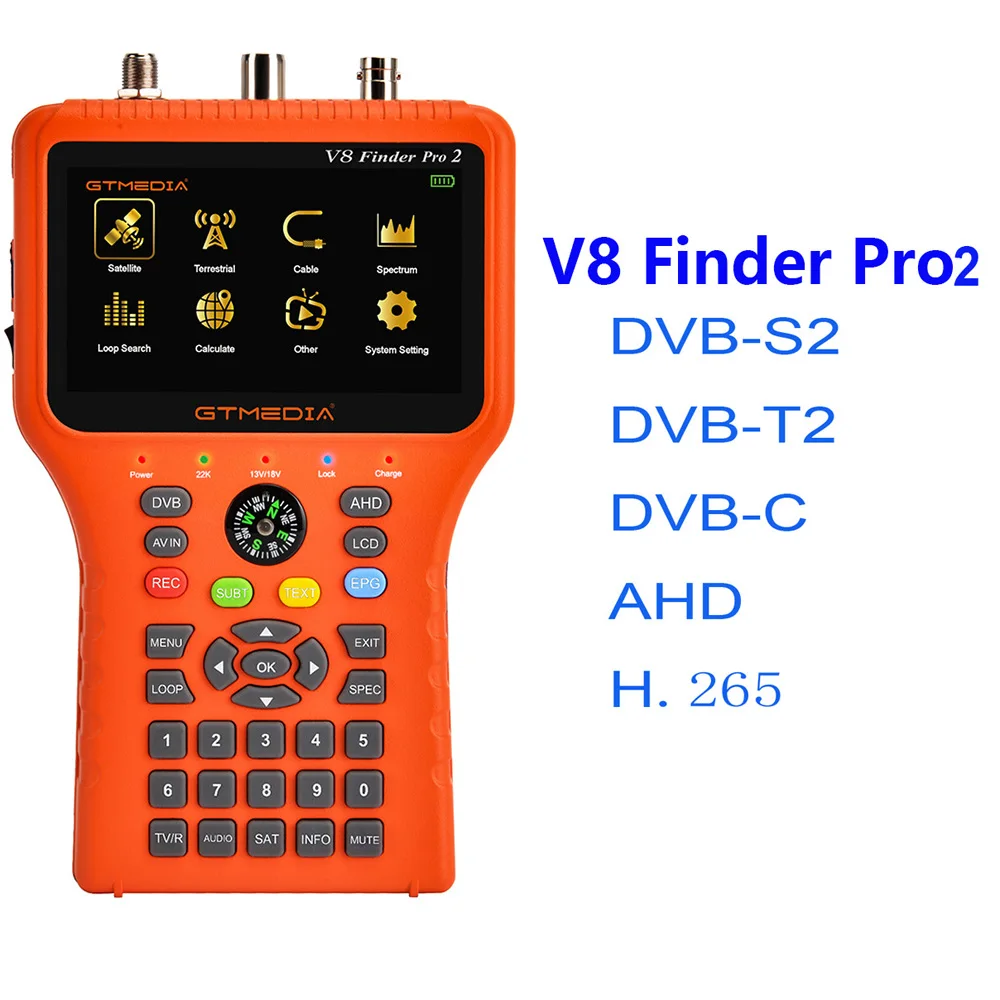 

V8 Finder Pro 2 Satellite Signal Finder Meter DVB-S2 DVB-T2 DVB-C Freesat LCD Display 1080P HD AHD H.265 Type C Port Satfinder