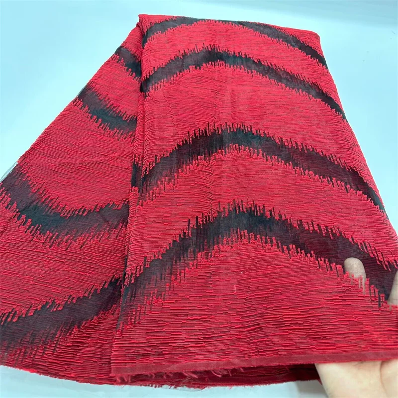 

Red High Quality Brocade Jacquard Fabric African Organza Mesh Cloth Nigerian Tulle Lace Material French Net Cloth Sewing