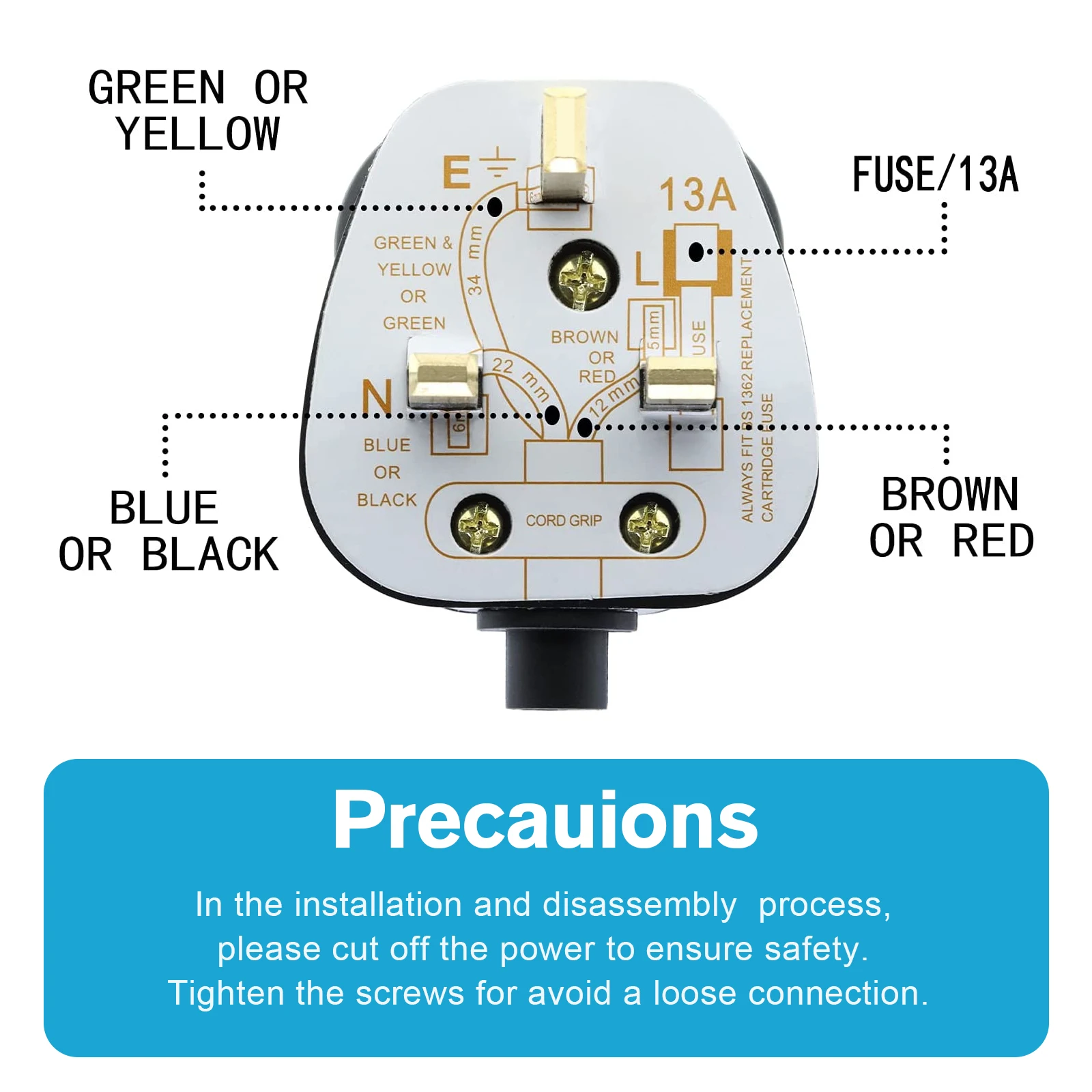 4/8pcs 3 Pin UK Male Replacement Rewireable Plug Type G Electric Outlets Connector, British Power Socket Fuse Adapter Extension