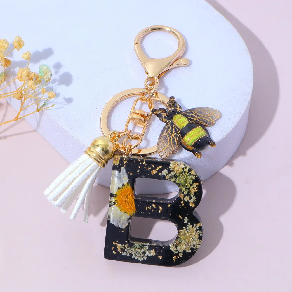 Fashion Bee Daisy Dried Flower Keychains Resin